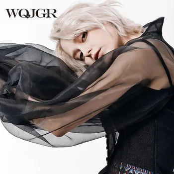 

WQJGR 2020 News Pattern Blusa Feminina Long Sleeve Perspective Sexy Womens Tops And Blouses