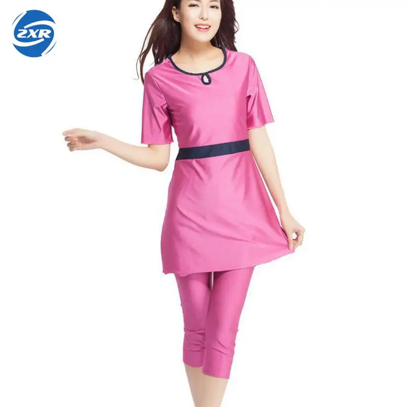 

Zuoxiangru Waist Tie Muslim Swimwear Women Clothes Arabic Islamic Swimsuits Half Sleeve Top Arab Cheap Modest Muslim Swimwears