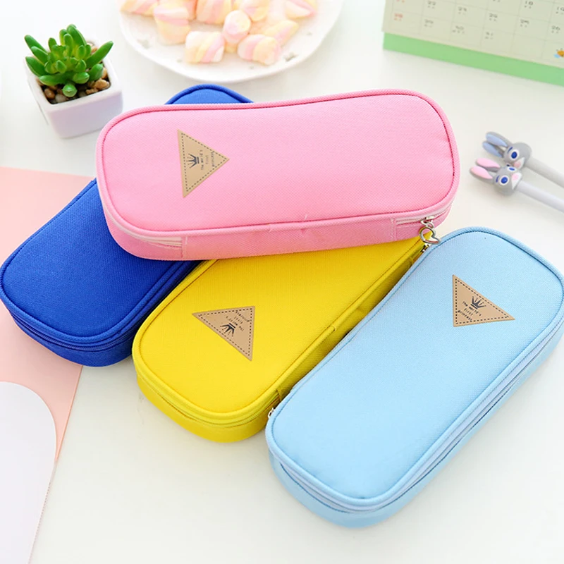 

Simple Candy Color Large-capacity Pencil Case Zipper Bag Multi- function Flip Pencil Bag for School Stationery Supplies Case