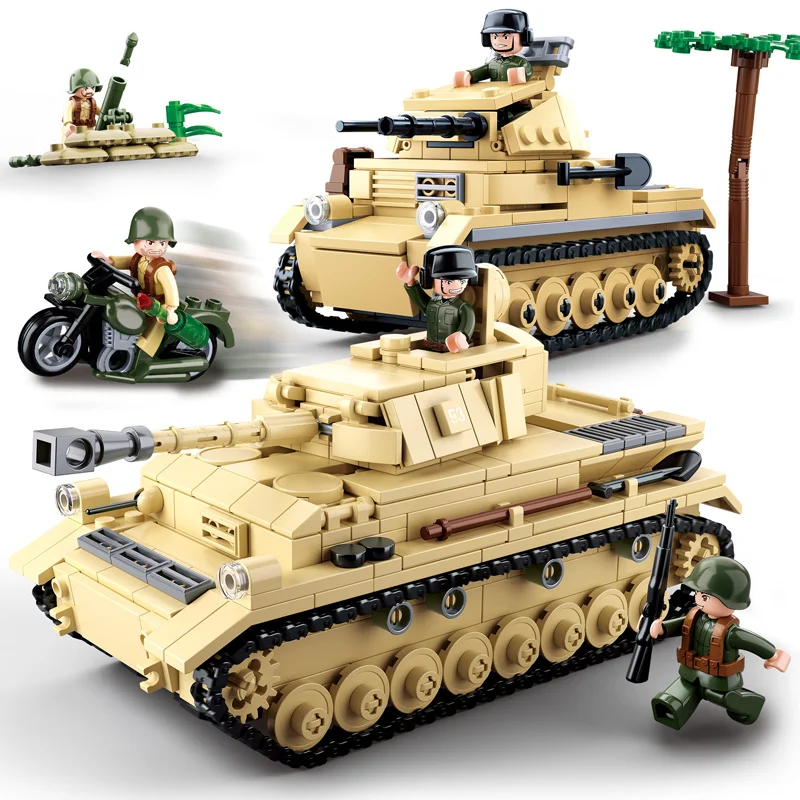 Sluban Compatible Military Tank World War ii German Army Troops Building Blocks Bricks Helicopter Model Toys