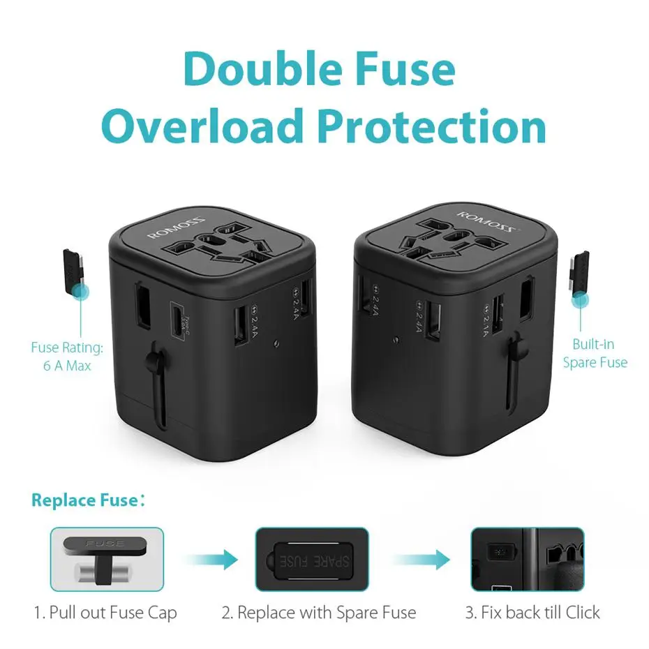 Romoss AC23 Travel Adapter International Universal Power Adapter 5