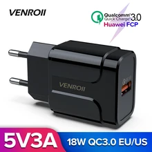 Venroii 5 в 3 А USB зарядное устройство Quick Charge 3,0 EU US Разъем для iPhone X Быстрая зарядка для samsung S9 Xiaomi Mi 8 адаптер для мобильного телефона