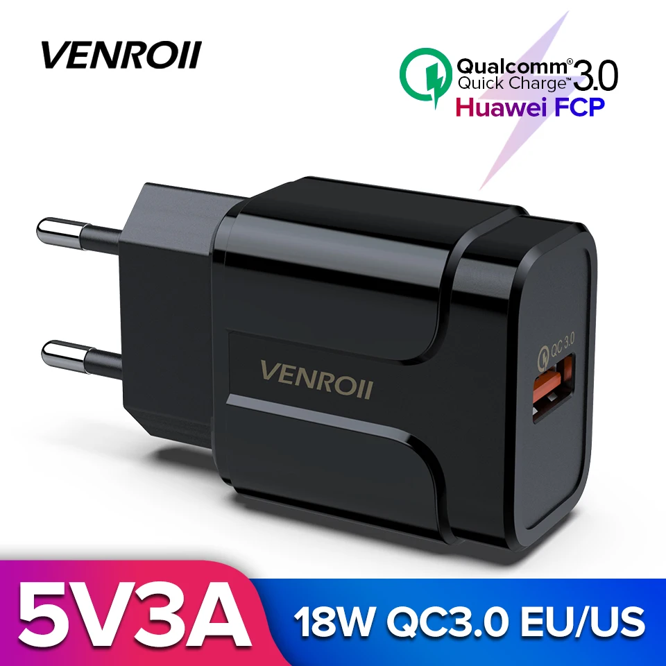 Универсальная Быстрая зарядка Venroii 18 Вт USB 3 0 для iPhone X 8 ЕС США штекер мобильный