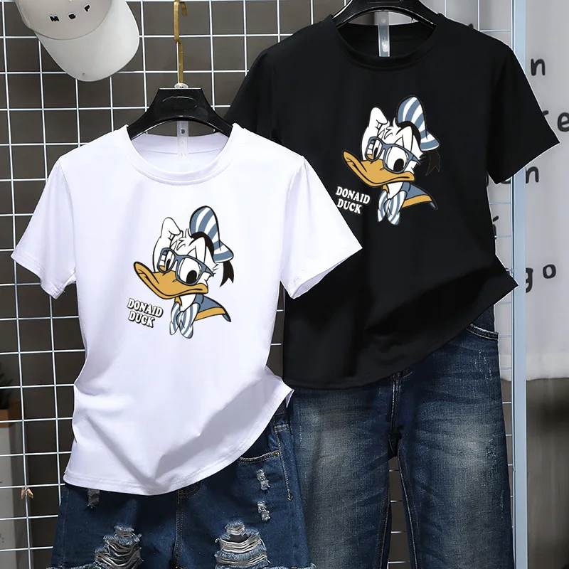 

New cartoon Donald Duck print summer round neck short-sleeved shirt women loose student t-shirt class service Plus Size FQFK65#