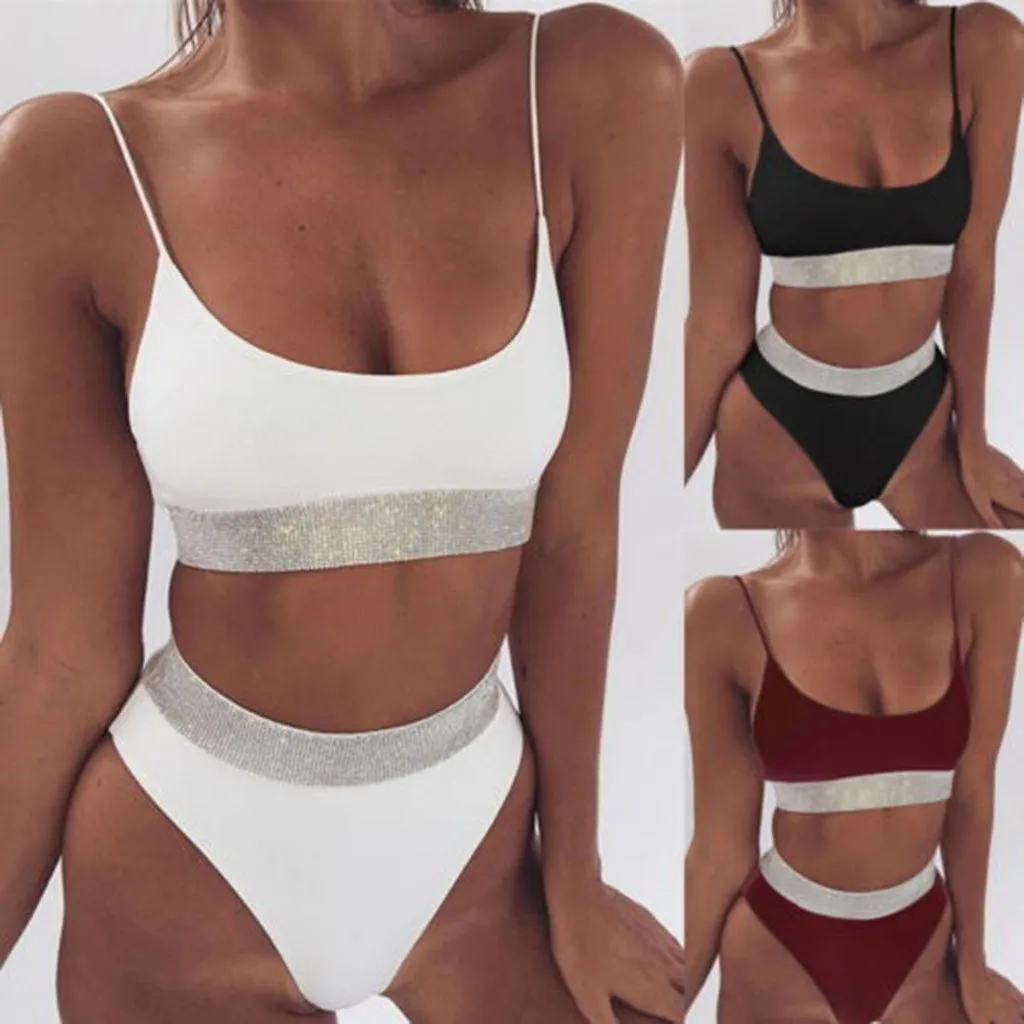 

Hot Set Bikini Two Piece High Waist Women Solid Bikini Swimsuits Swimwear Beach Suit Popular Swimming Beachwear Maillot de bain