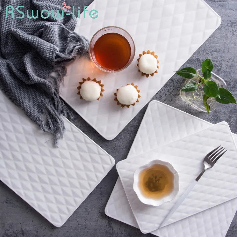 

Creative Ceramic Diamond Pattern Dish Cake Snack Tray Steak Plate Japanese Sushi Plate Flat Tray For Tableware