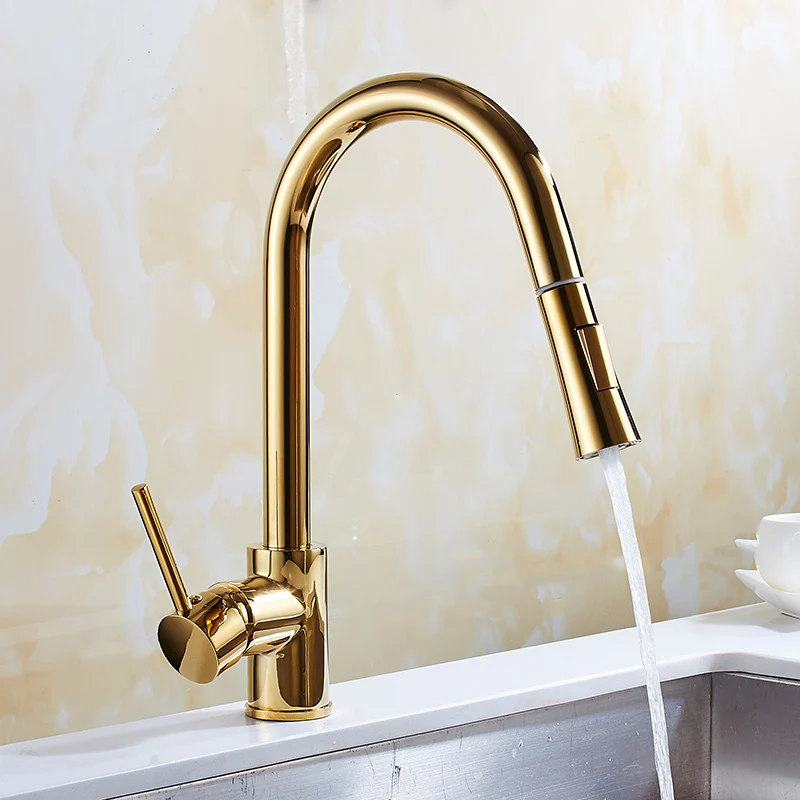  Chrome/Gold/Nickel Kitchen Faucets Silver Single Handle Pull Out Kitchen Tap Single Hole Rotating W - 32891136150