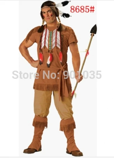 

FREE SHIPPING Red Indian Mens Western Fancy Dress Cowboys + Indians Adults Male Costume Outfit