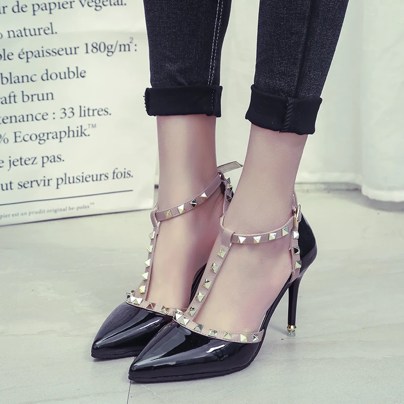 

New Women Pumps Summer Fashion Sexy Rivets Pointed Toe Wedding Party High Heeled Shoes Woman Sandals Zapatos Mujer
