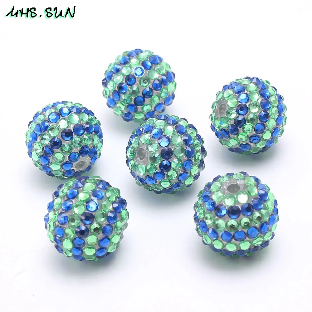 9-1 (2),50pc,18mm-$14.95,20mm-$18,22mm-$21.35.Navy Blue&Light Green Resin Rhinestone Ball Beads DIY Loose Chunky Beads For Kids Necklace Bracelet Making 50pcslotJPG