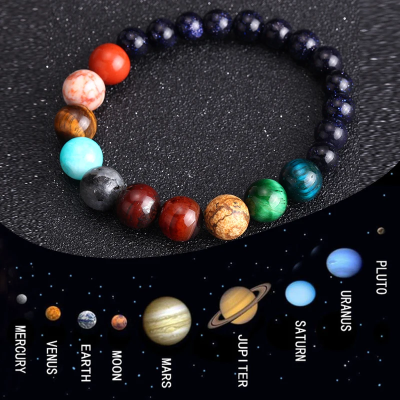 

Natural Stone Bead Bracelet Eight Planets Bead Universe Yoga Chakra Solar Bracelets for Men Handmade Jewelry Drop Shipping 2019