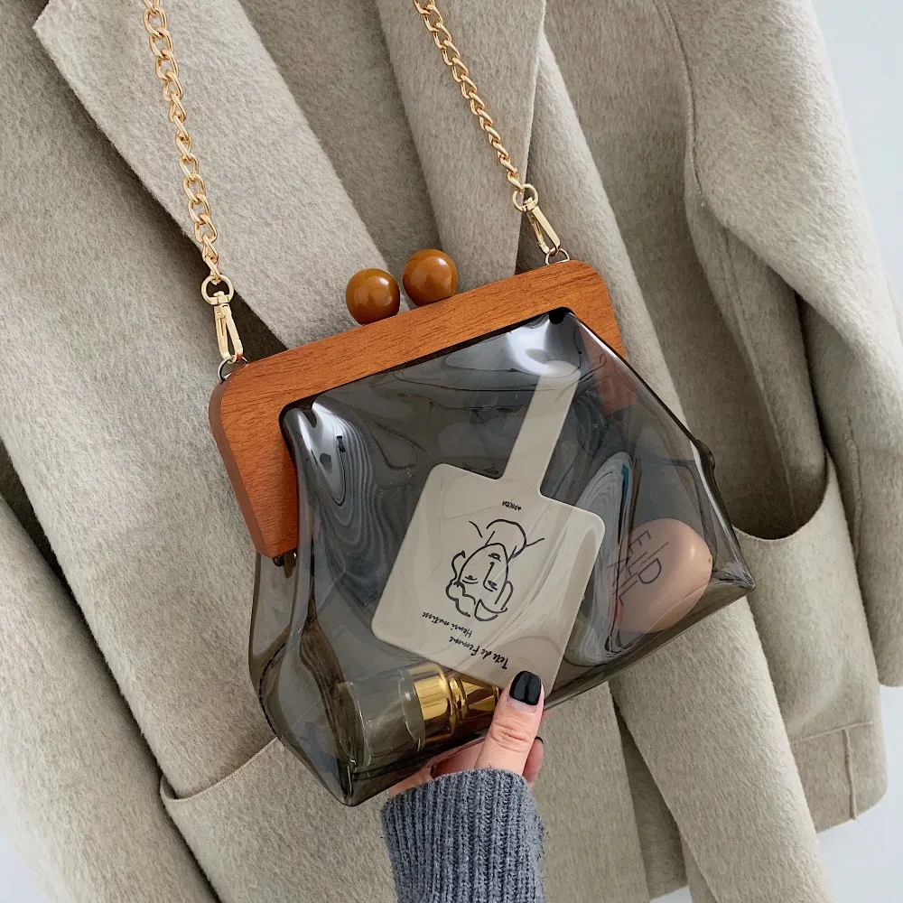 

PVC Transparent Chain Crossbody Bags For Women 2019 New Summer Mini Beach Bag Ladies Travel Purses and Handbags Small Clip Bag