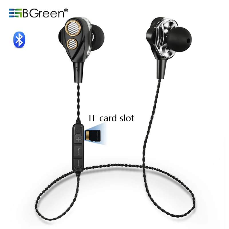 

BGreen Bluetooth Sports Earphone Wireless Sport Headset 4 Speakers Stereo Earphone With Microphone Support Micro SD TF Card