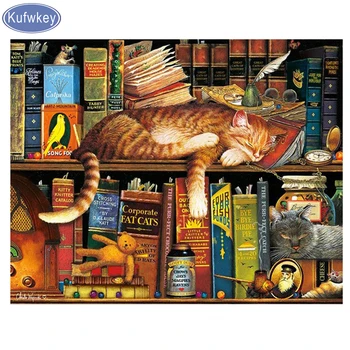 

Full,5D,DIY,Diamond Painting bookcase cat,Needlework,Diamond Embroidery animal,3d Cross Stitch,Rhinestone,Home Decoration