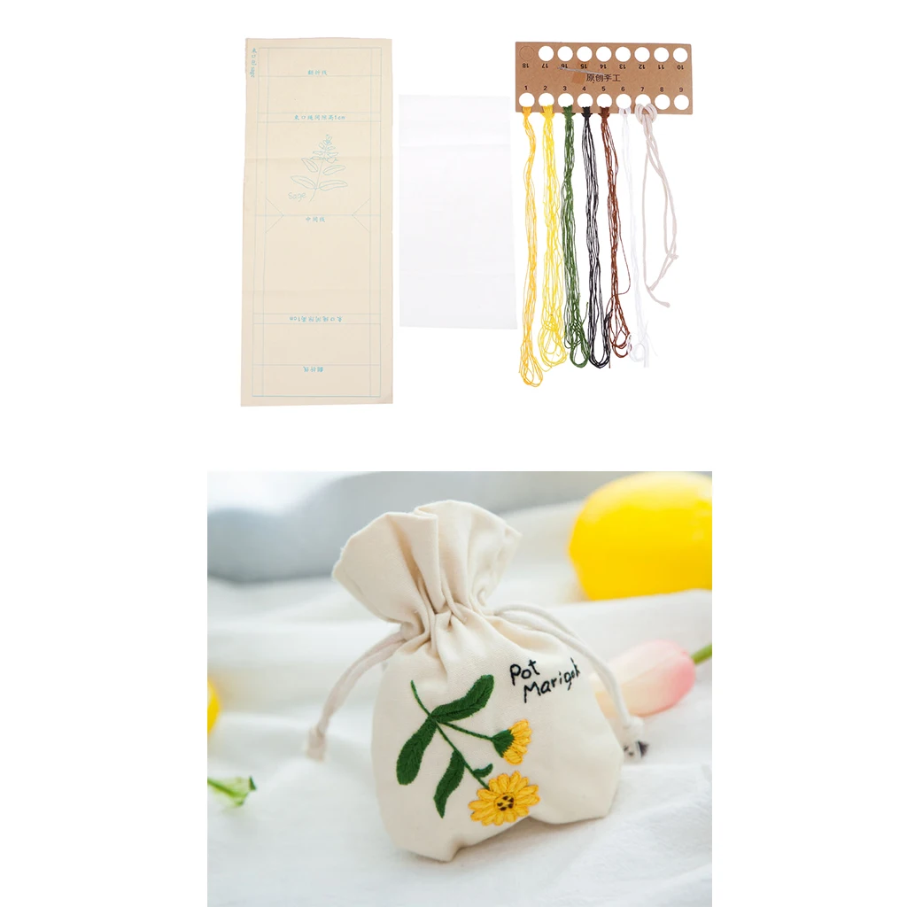 DIY Embroidery Cross Stitch Kit Pouch Canvas Drawstring Bag Handmade Needlework