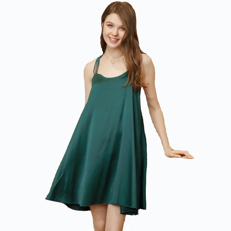 

2018 Summer New Women Spaghetti Strap Nightgown Nightdress Silk Satin Sexy Ladies Nightwear Lace Sleepshirt Sleepwear