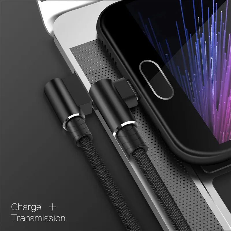 90 grados USB Cable para iPhone Micro USB tipo C cargador de carga L codo teléfono código de datos para el iPhone X 8 7 6 s Samsung galaxia