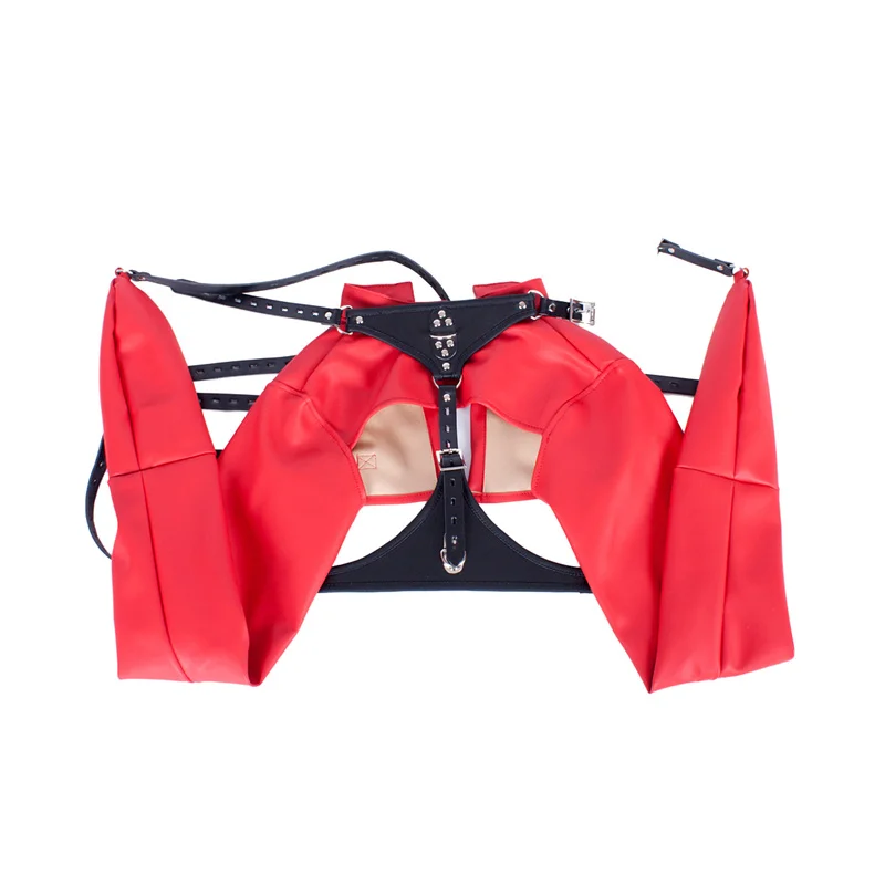 Red PU Leather Women Sex Bondage Security Straitjacket with Crotch Strap Straight Jacket Kinky Fetish BDSM Restraint For Female