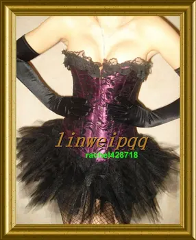 

wholesale Sexy Lingerie Women's Fancy Dress Purple Satin Lace Up Basque Corset Separate Skirt A816