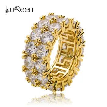

LuReen CZ Stone 2 Row Ring Men Women Punk Gold Silver Color Finger Rings Anel Wedding Rings Fashion Jewelry Party