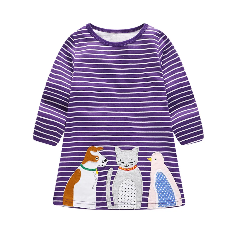 Детское платье в полоску с длинными рукавами и рисунком животные в полоску для маленьких девочек roupa/Одежда для новорожденных menina roupa de bebe terno
