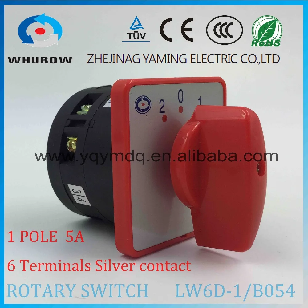 

Rotary switch 3 positions LW6-1/B054 changeover cam universal switch 380V 5A 1 pole 6 terminals sliver contacts control circuit