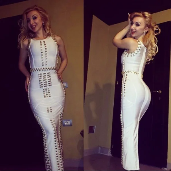 long white bandage dress