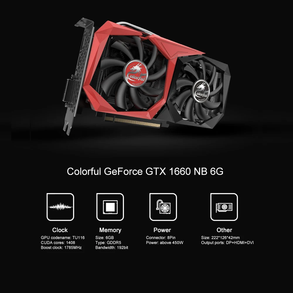 Красочные GeForce GTX 1660 графическая карта Nvidia GPU NB 6G GDDR5 видеокарта 192 бит PCI-E3.0 HDMI+ DVI видеокарта для ПК Игр