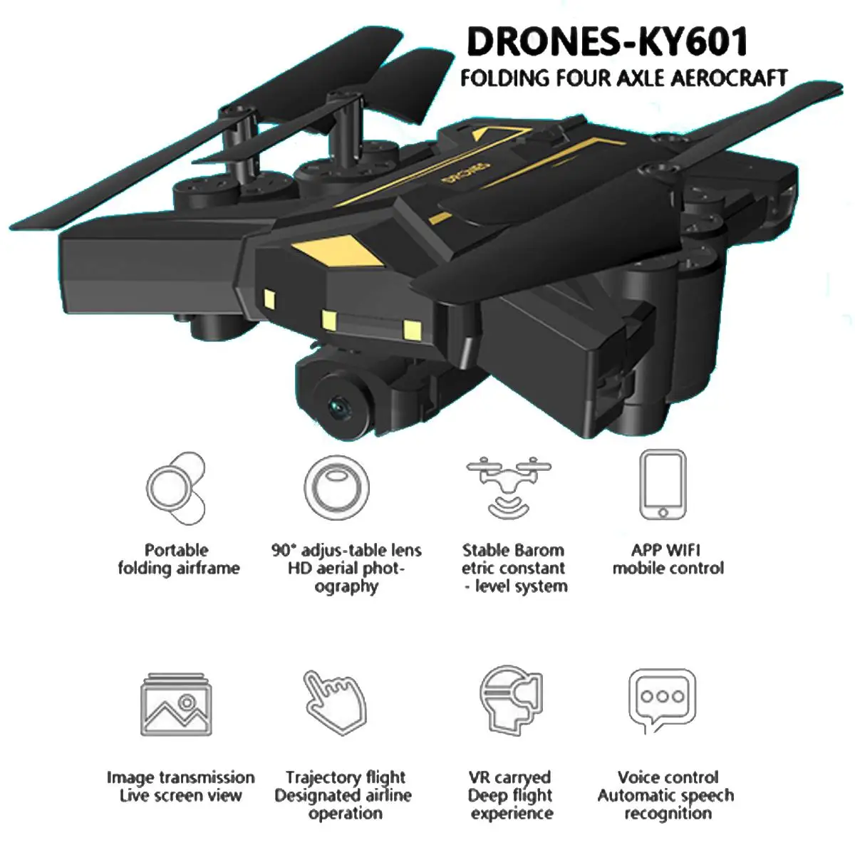 

Foldable KY601 6 Axis 4CH Mini Drones RTF 30W WiFi FPV Camera Selfie RC Drone Quadcopter With USB Charging