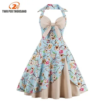 

S -4xl Women Robe Pin Up Dress Retro Patchwork Sleeveless Blue Vintage 50 S 60 S Rockabilly Swing Female Elegant Tunic Vestido