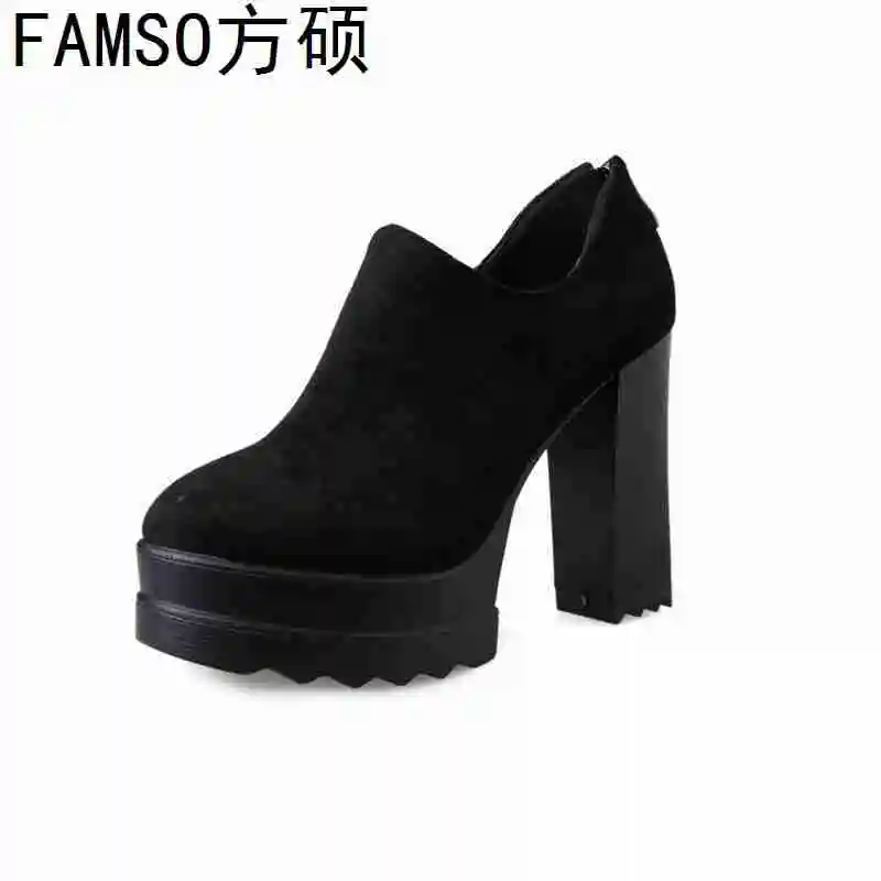 

FAMSO 2019 Pumps For Women Black High Heels Platforms Pumps Shoe Zipper Ankle Spring Autumn Party Brand Shoes Office Lady Shoes