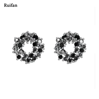 

Ruifan Flower/Round 925 Sterling Silver Stud Earrings for Women Black Cubic Zirconia Earring Fashion Party Jewelry Gifts YEA036