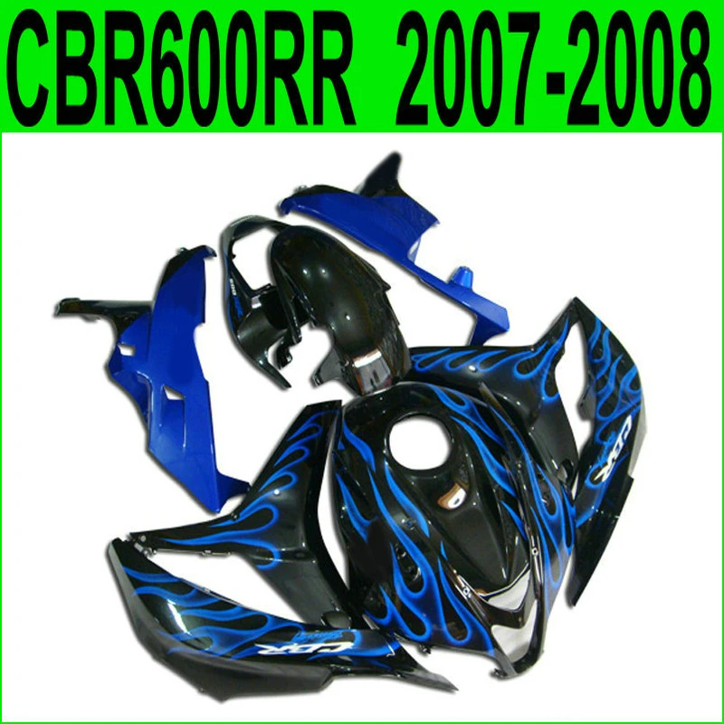 

Injection molding hot sale fairing kit for Honda CBR600RR 07 08 blue flames black fairings set CBR600RR 2007 2008 BY15