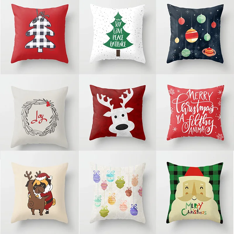 

Christmas Tree Cushion Cover Santa Deer Merry Christmas Decorative Pillow Covers Soft for Sofa Seat Bed Living Room Decor 45x45