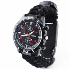 Часы для выживания на открытом воздухе, для кемпинга, медицинский многофункциональный компас, термометр, спасательная веревка, Паракорд, браслет, оборудование, набор инструментов