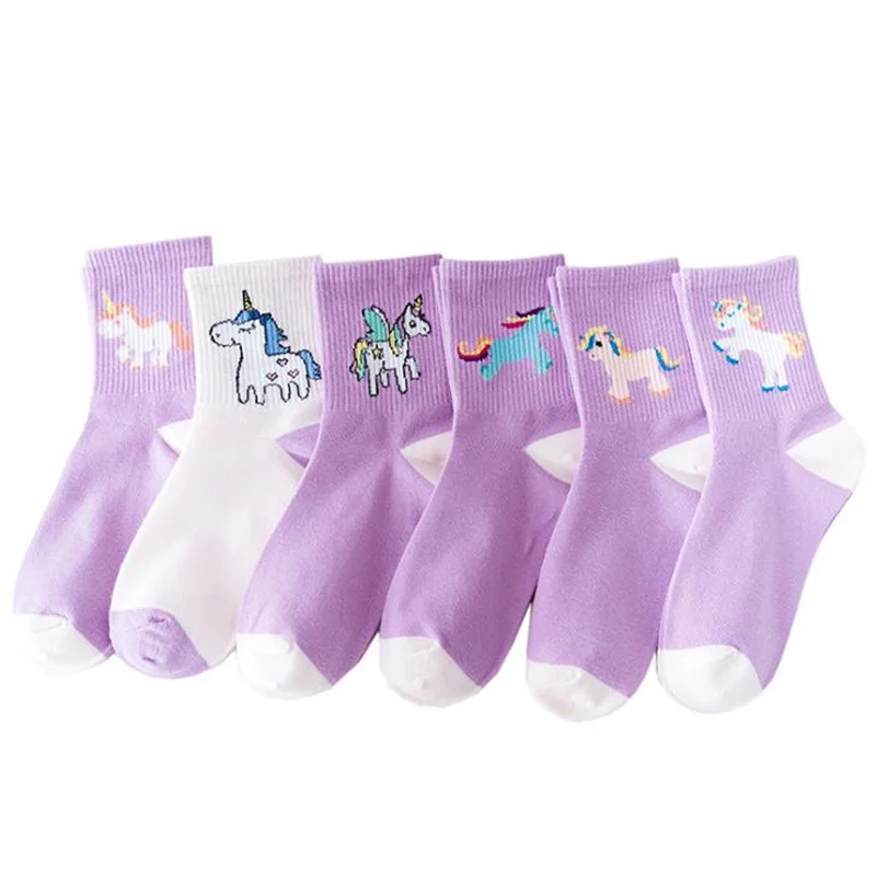 

5Pairs/lot Cotton Women Unicorn Socks Animals Cartoon Simpson Popular Funny Socks short Socks pink white purple Wholesale