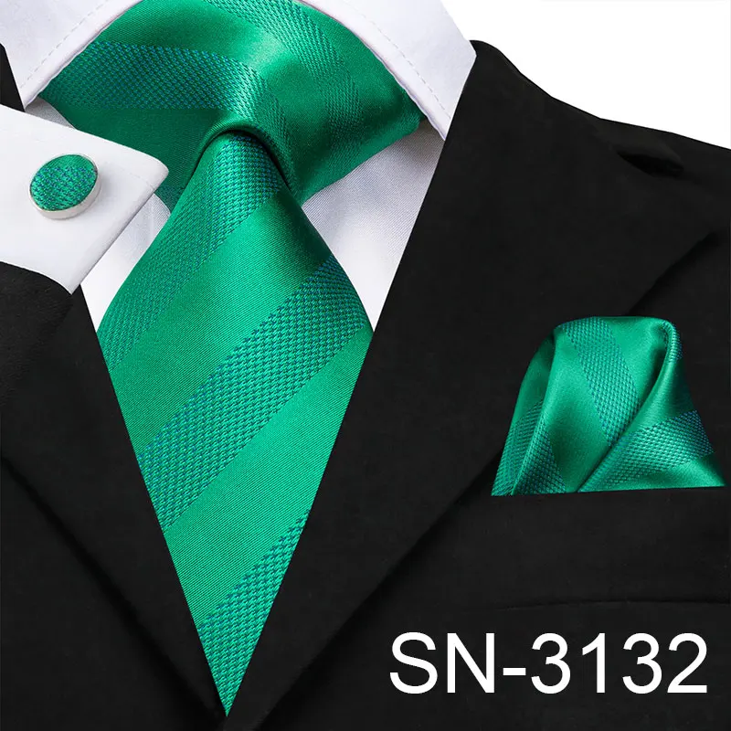 SN-3132 Hi-Tie, новинка, зеленые шелковые мужские галстуки для мужчин, 8,5 см, Классические мужские галстуки для свадебной вечеринки, набор, животные, полосатый галстук на шею и носовые платки - Цвет: SN-3132