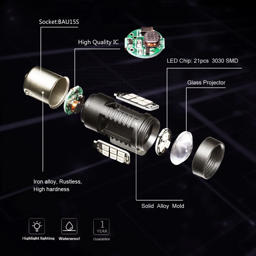 2 шт. PY21W светодиодные лампы 1156 BAU15S 21 3030SMD авто светильник s лампочки, сигнализирующий фонарь стоп-сигнал автомобиля указатель поворота светильник желтый красный, белый