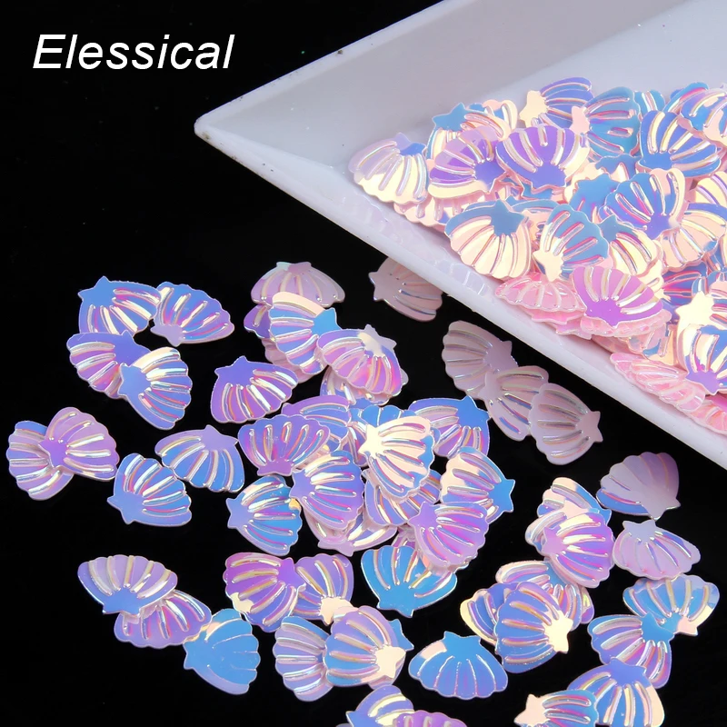 ELESSICAL 10 г/пакет в форме розовой раковины русалки голографические Блестки для