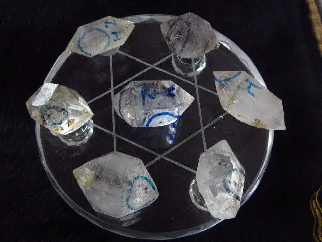 

7 NATURAL HAVE MOVING Water Bubble Enhydro Quartz Crystal Point Specimens+STAND
