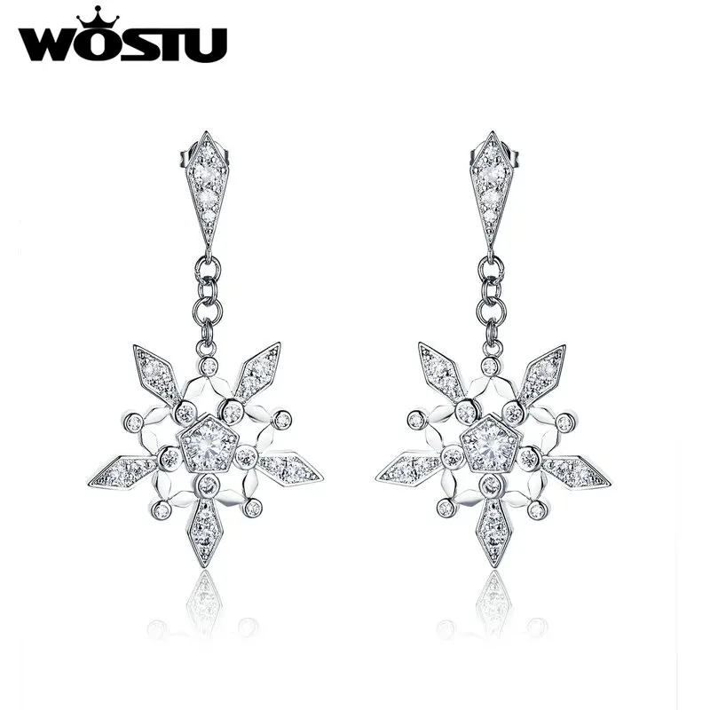 

WOSTU HOT SALE Silver Color Clear The Frost Shape Crystal CZ Drop Earring For Women Making Fashion Jewelry Engagement ZBFE186