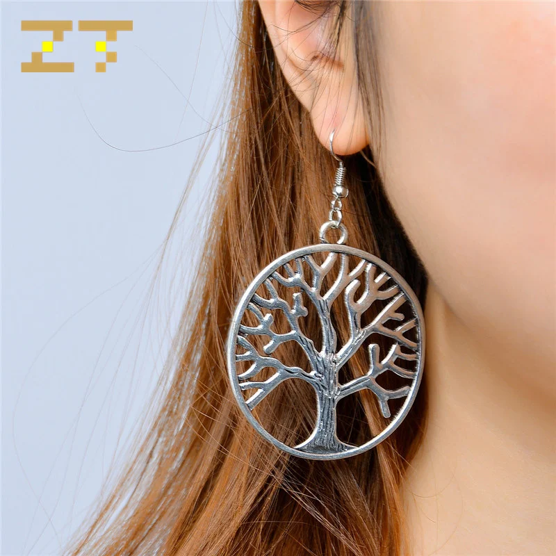 

2019 New National Style Hot Sale Statement Zinc Alloy Hollow Tree of Life Circle Dangle Drop Earrings for Women Jewelry Brincos
