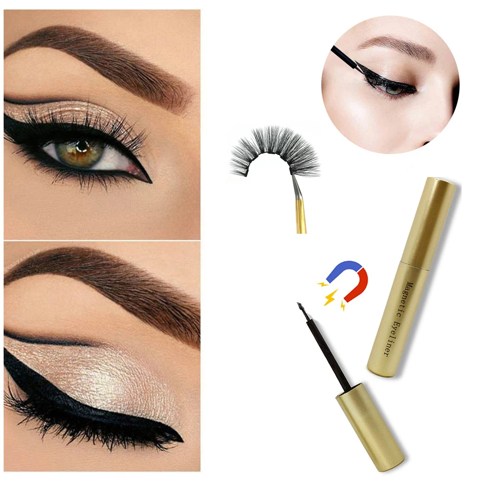 

2019 New 2Pcs /Set Soft Mink Magnetic Eyelash Extension Makeup False Eyelashes add Black Waterproof Liquid Eyeliner maquiagem