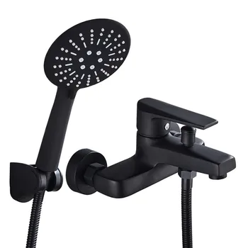 

All-copper bath faucet hot and cold shower triple faucet black shower in-wall simple mixing valve LO53203