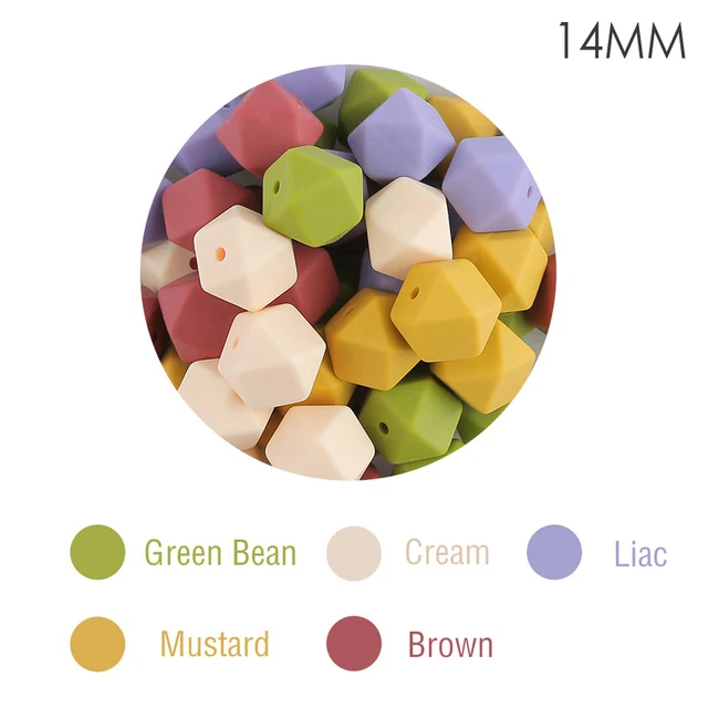 Let's Make Silicone Beads Hexagon Beads 14mm 10pc Food Grade Silicone Teether DIY Pacifier Clips Beads Necklace Baby Teether TYPE 4