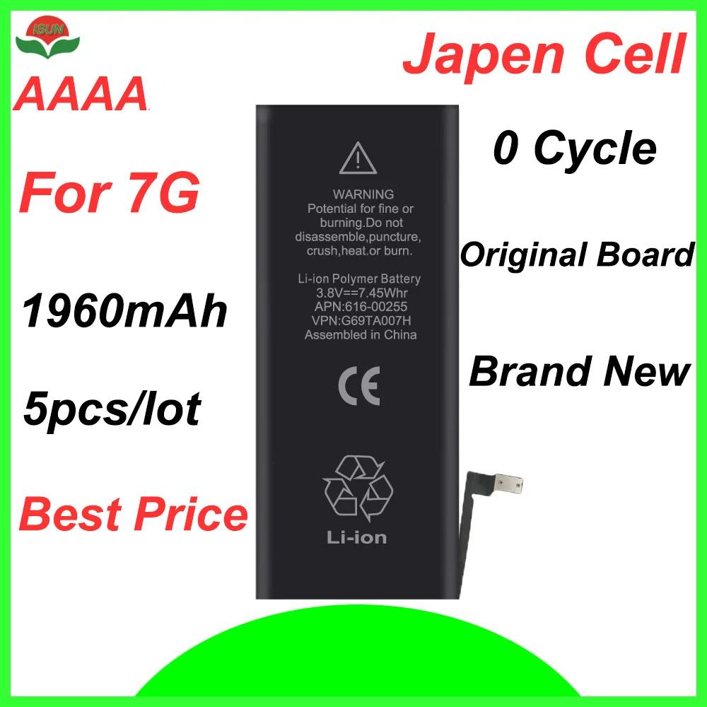AAAA ISUN 1960mah 5pcs/lot Battery For Internal Apple 7 7G iphone