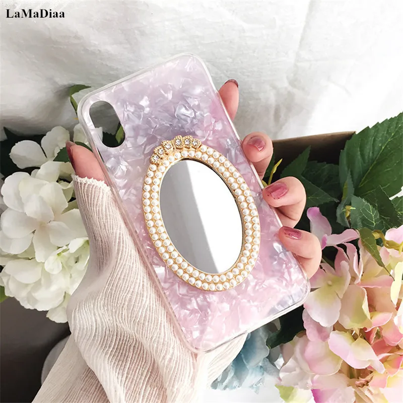 

LaMaDiaa For iPhone 6 6s 7 8 plus X XS MAX XR Fresh Cute diamond Pearl mirror shell phone case cover