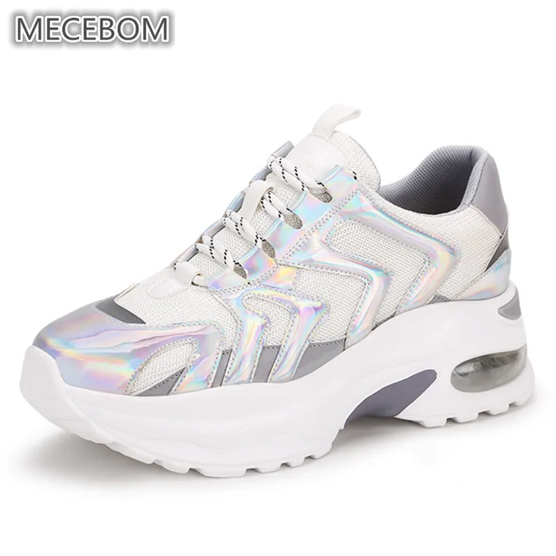 

Women Sneakers Laser stripe Thick Sole Shoes For Ladies Mesh Breathable Chunky Dad Sneakers White Women Casual Shoes b22w