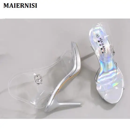 

Shoes women 2019 New Sexy Club 9cm Fish Mouth High-heeled Shoes Crystal Transparent Buckle Strap Sandals Fine With Summer