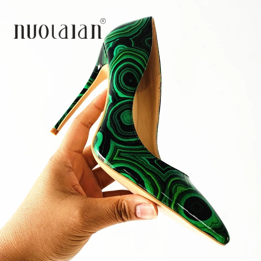 Г. брендовая модная женская обувь зеленые лакированные кожаные пикантные туфли на высоком каблуке 12 см/10 см/8 см женские туфли-лодочки с острым носком